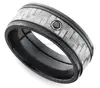 Sliver carbon fiber inlay men's ring with diamond black zirconium ring