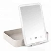 Trending product 2018 Professional Cosmetic Mirror LED light makeup flat compact makeup mirror with Organizer