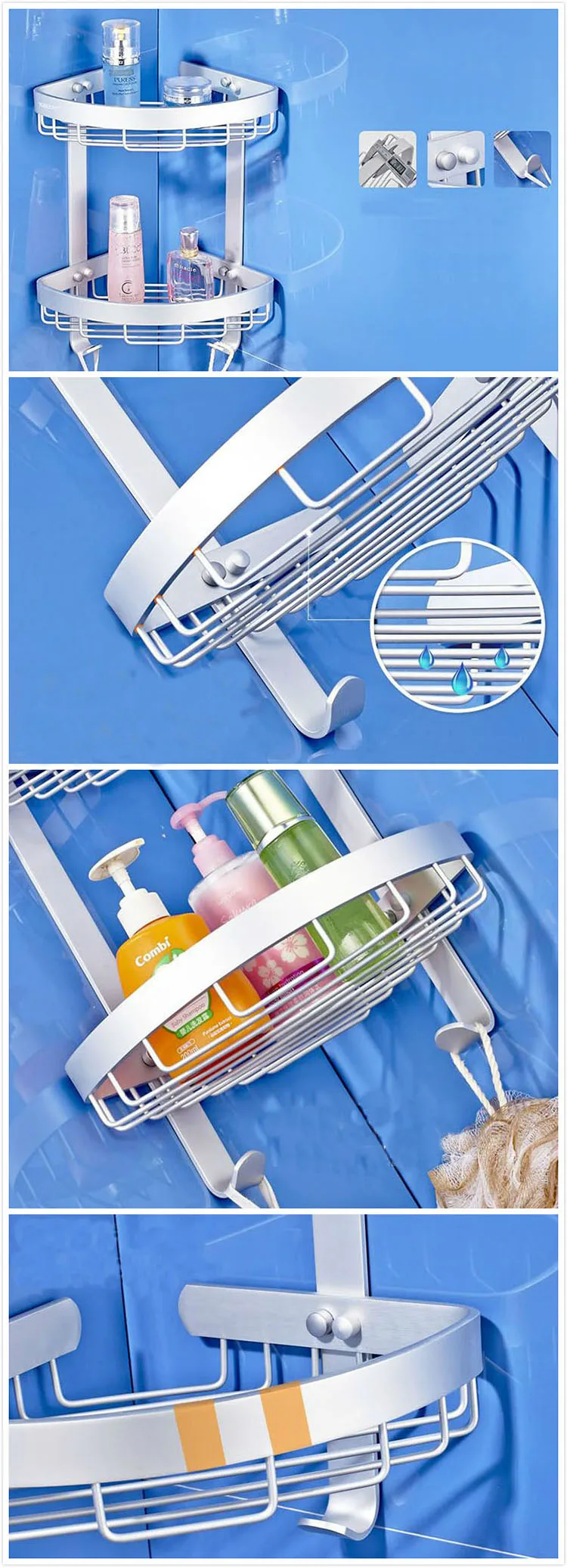 Bathroom Aluminum Corner Shower Caddy Corner Shelf