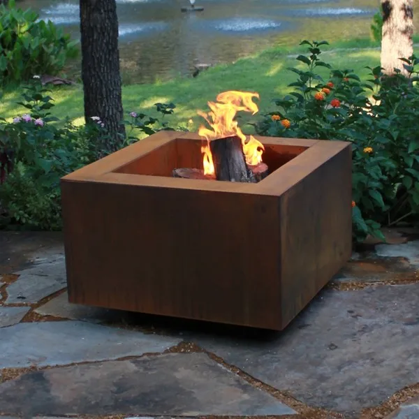 Wood Burning Large Square Corten Steel Metal Fire Pit Fireplace