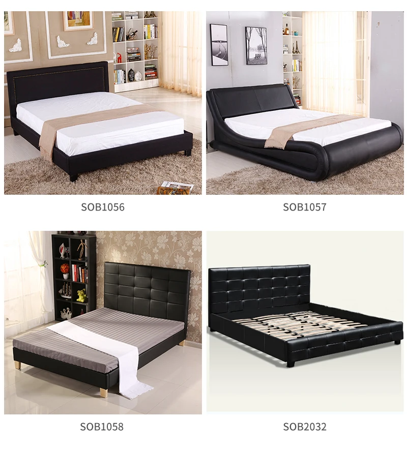 Modern Design Bedroom Furniture Upholstered Platform Folding Double Bed Designs with Tufted Headboard Wooden Slats
