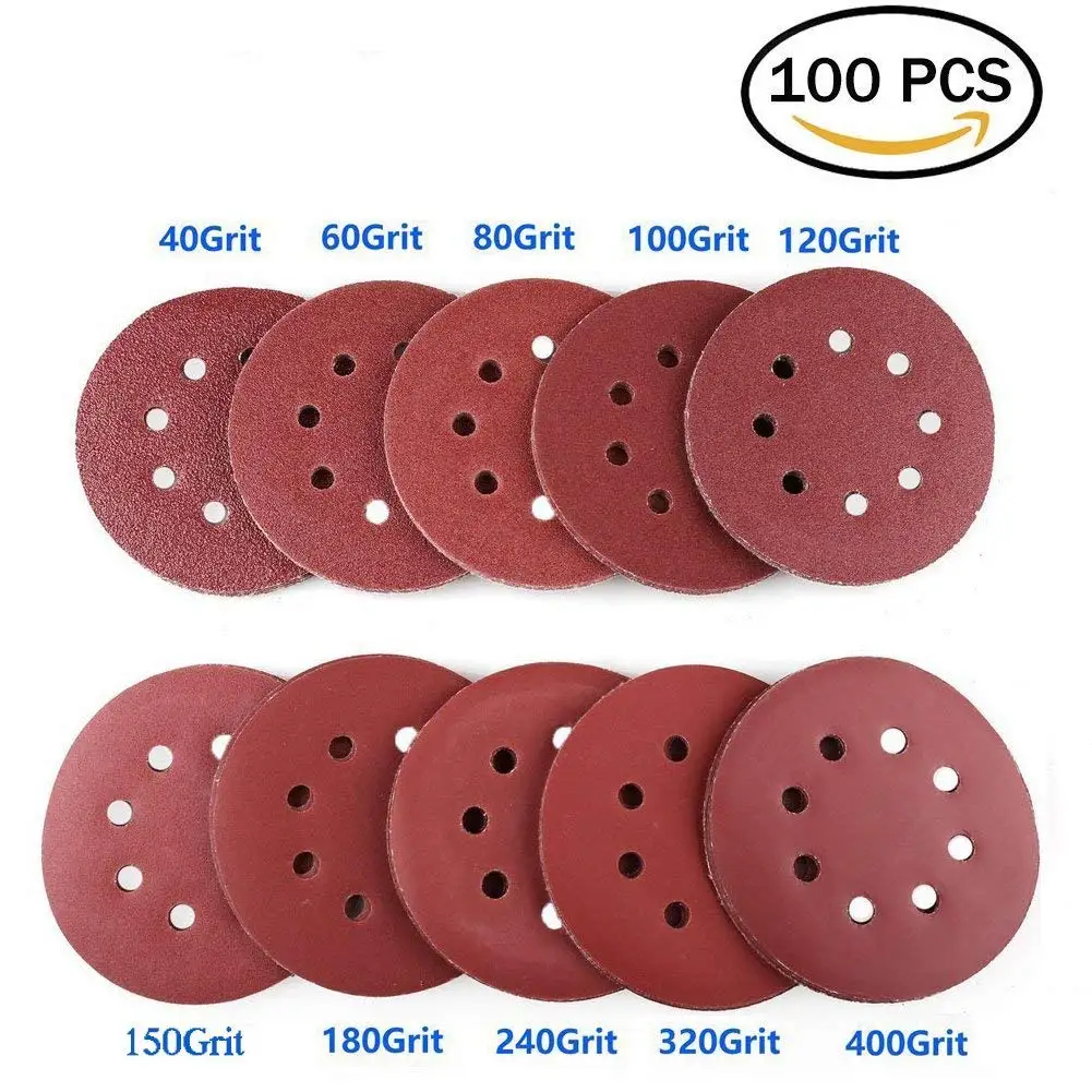 Buy Missblue Sanding Discs Sandpaper 100Pcs 5 Inch 8-Hole Hook and Loop