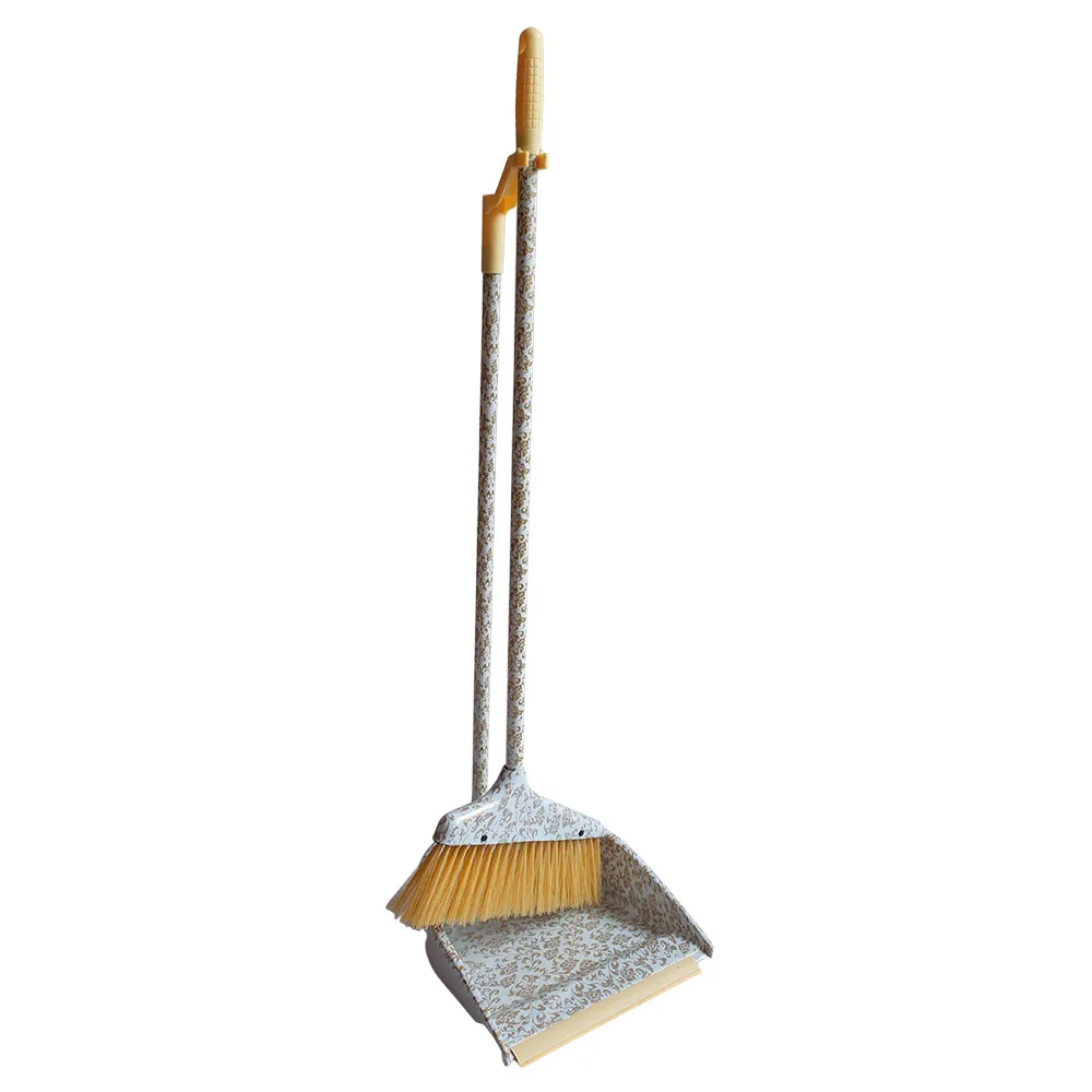 
plastic dustpan set with long metal handle broom 