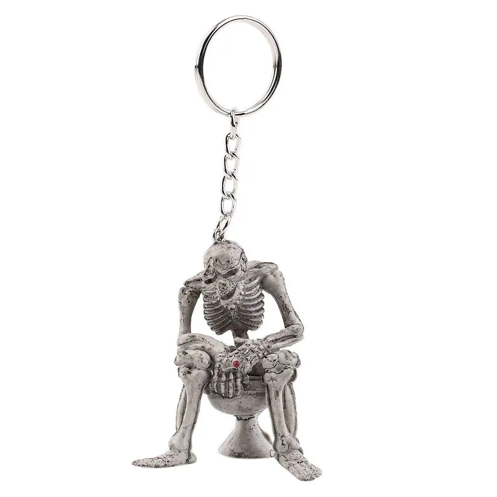 Skeleton Skull Keychain Creative Skull On Toilet Punk Keyrings for Men Novelty Key Holder for Purse or Bag