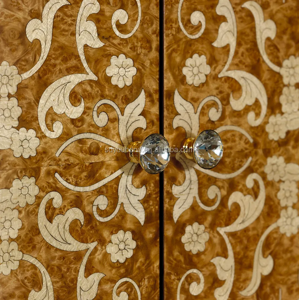 0061 Arabic Luxury Veneer Bedroom Wardrobe Furniture Design,Solid Wood Clothes Closet