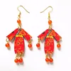 Unique European Jewelry Vintage 3D Ethnic Clothes Shape Wood Earrings Glass Beads and Japanese Clothes Wooden Dangle Earrings
