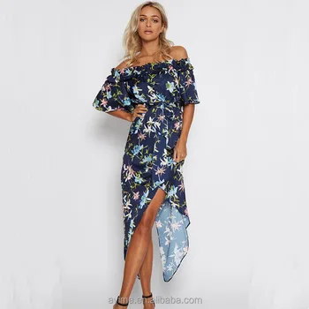 off the shoulder high low maxi dress