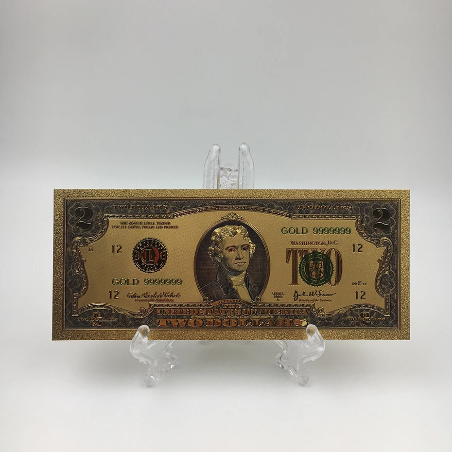 Hot 1 Set 7 Pcs Gold Plated USD Paper Money Banknotes Crafts For Collection FH 