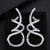 Luxury Wedding Silver Color Full Mirco Paved Microl Zirconia Naija Surround Shape Women Drop Earring Accessories