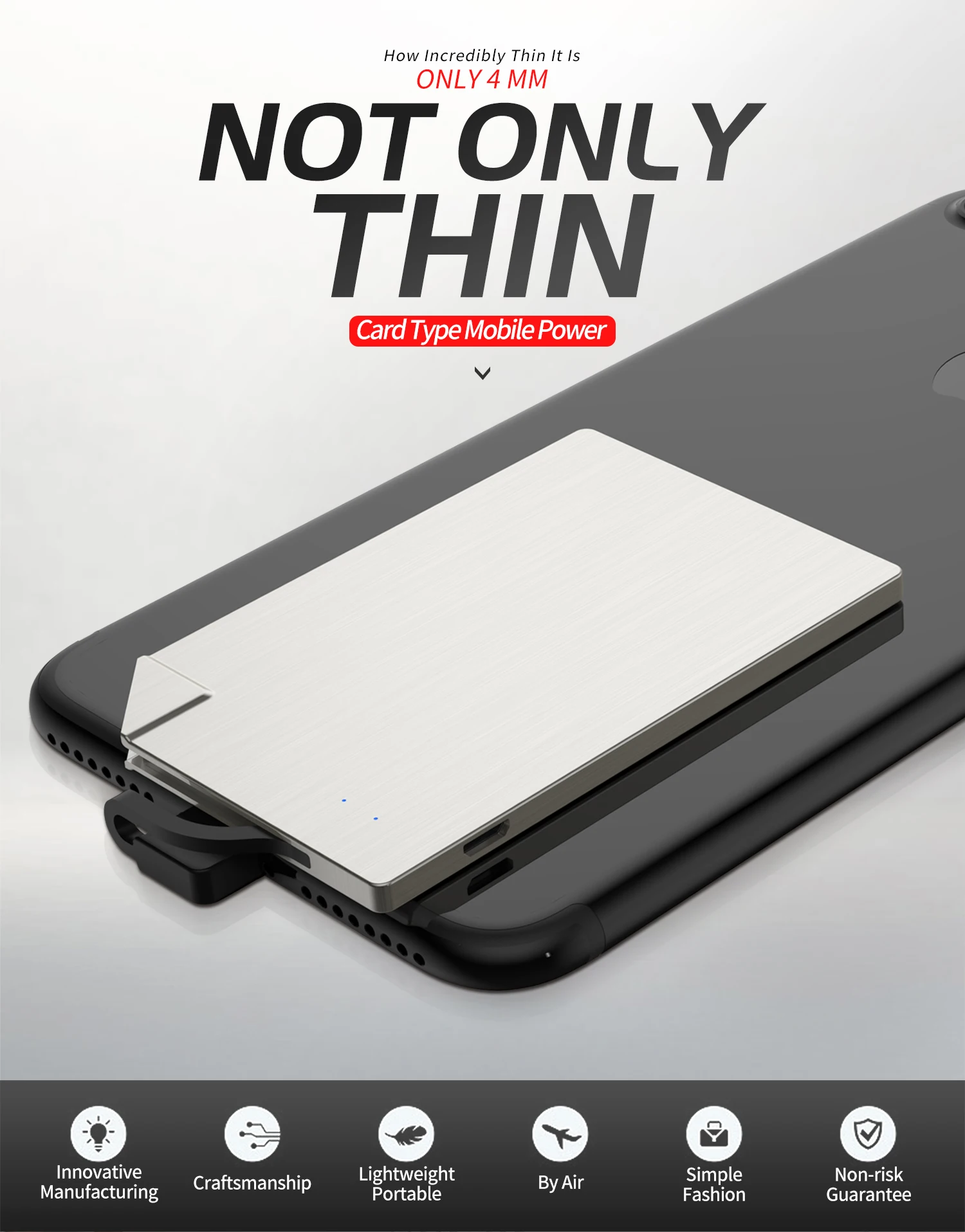 Ultra Slim Credit Card Fast Charging Mobile Power Bank For iPhone Android - ANKUX.COM