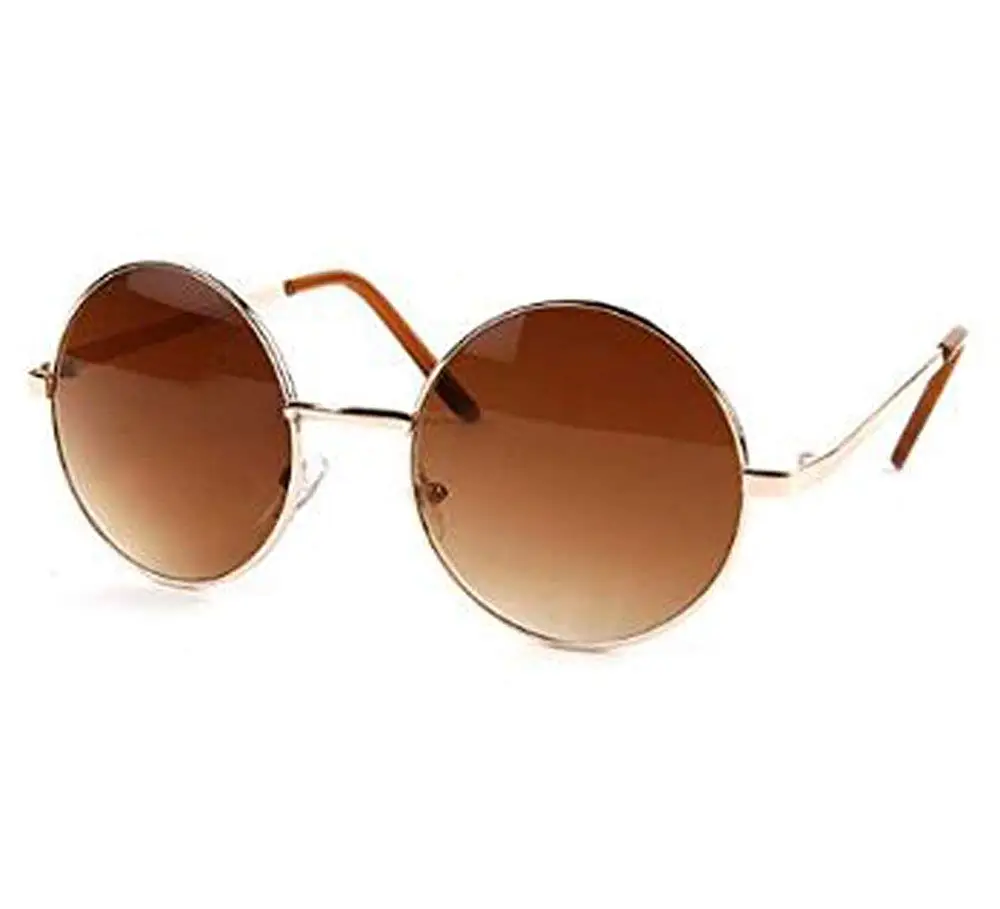 John Lennon Sunglasses Hippie Retro Round Frame Sunglasses (Gold-Brown Lens)