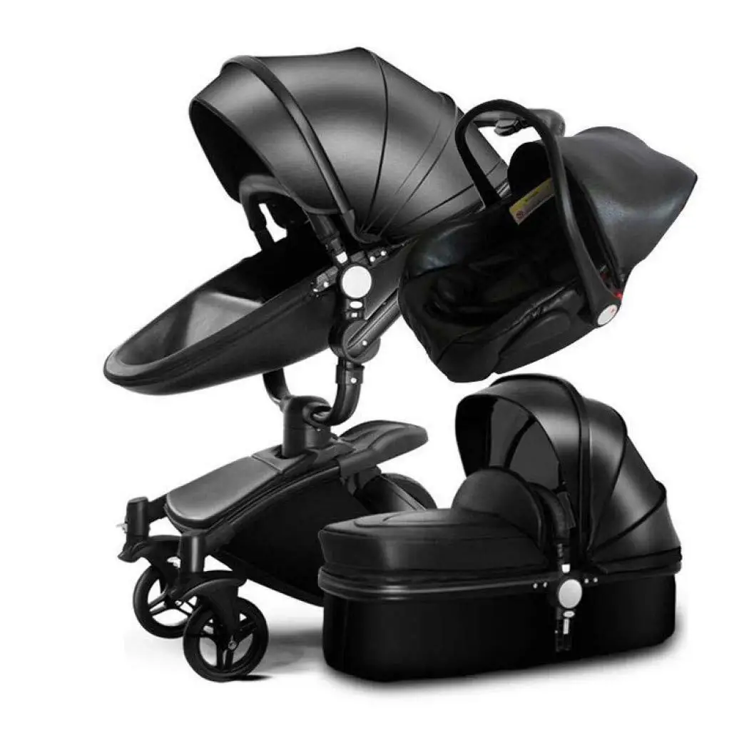 Baby Stroller, High Landscape Four-Wheel Shock Baby Stroller - Can Sit and Reclining Folding Baby Stroller - 360 ° Rotating Seat Pram,Black