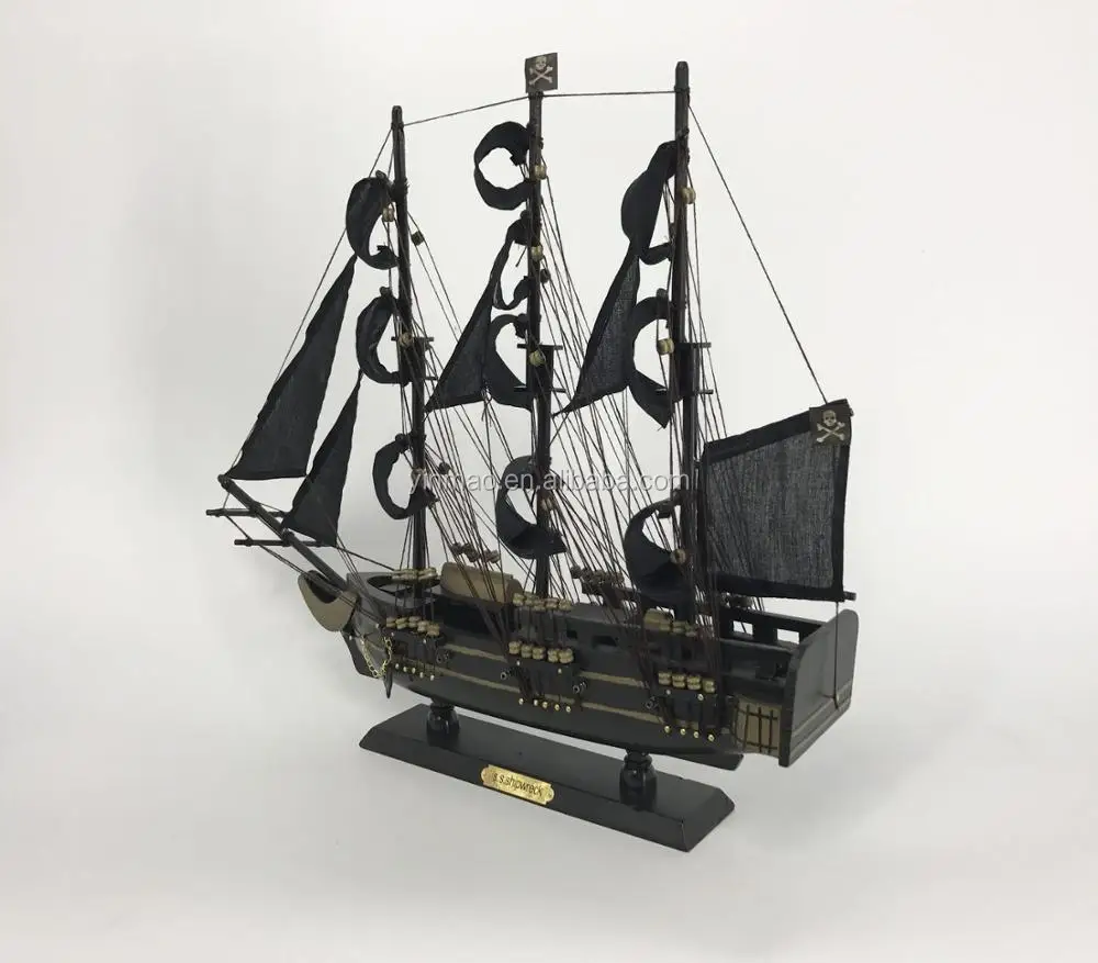Black Wooden Pirate Ship Model,50x10x43cm,Hot Sell Gun Boat Tall Ship