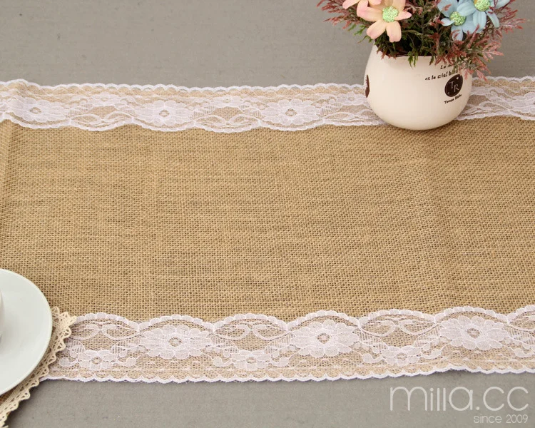 Restaurant Burlap Linen And Lace Table Runner For Round Tables Buy