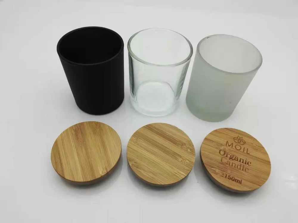 100g 200g Glass Container Candle Jar Wood Lid Frosted Glass Bamboo Lid