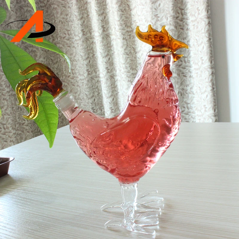 Creative Hand Made Borosilicate Heat Resistant Animal Shaped Clear Glass Decanter Chicken Shaped Wine BottleJPG