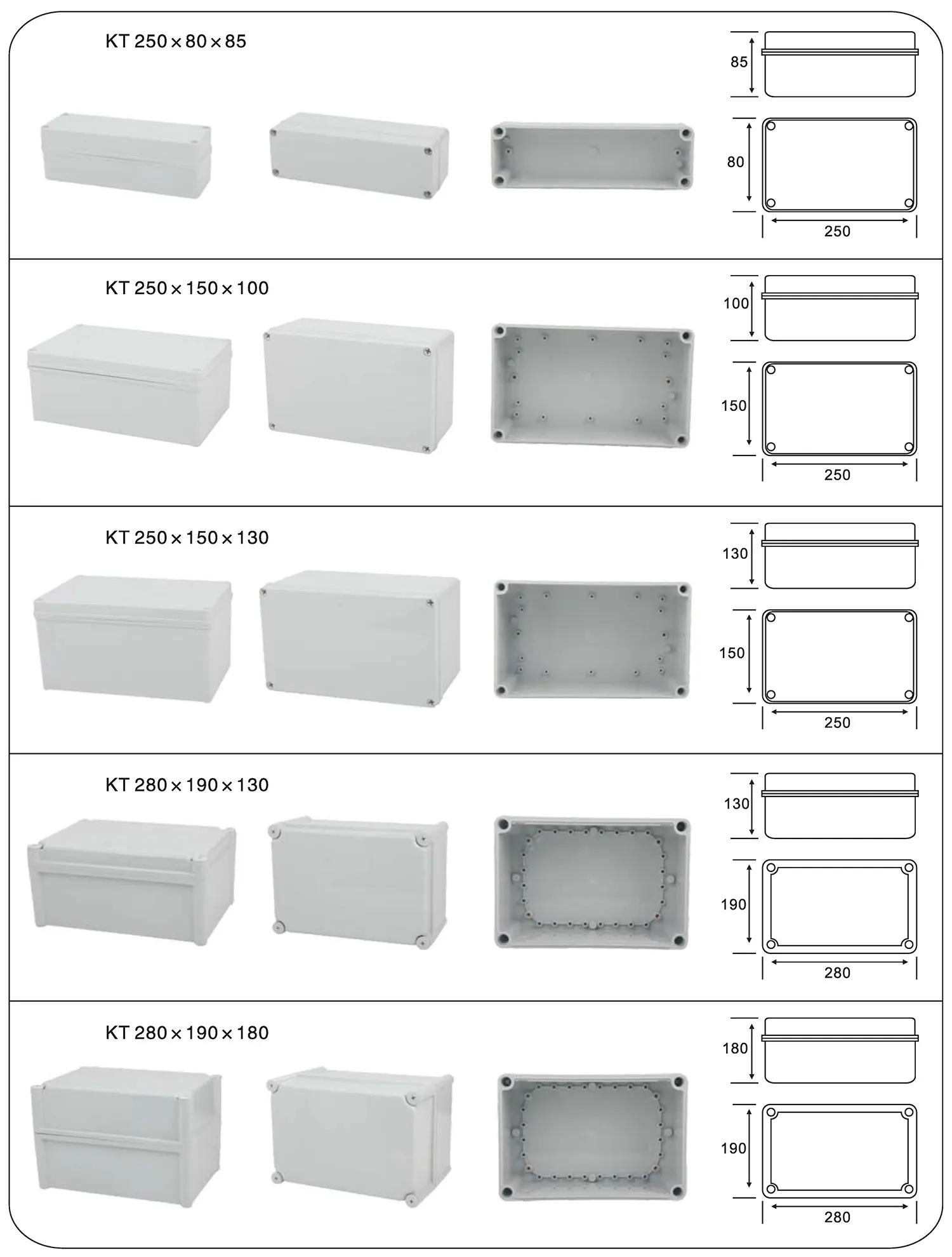 IP67 Waterproof 100x100x75mm 125x125x100mm 175x175x100mm 200x200x130mm ABS or Polycarbonate screw type Electrical Junction Box