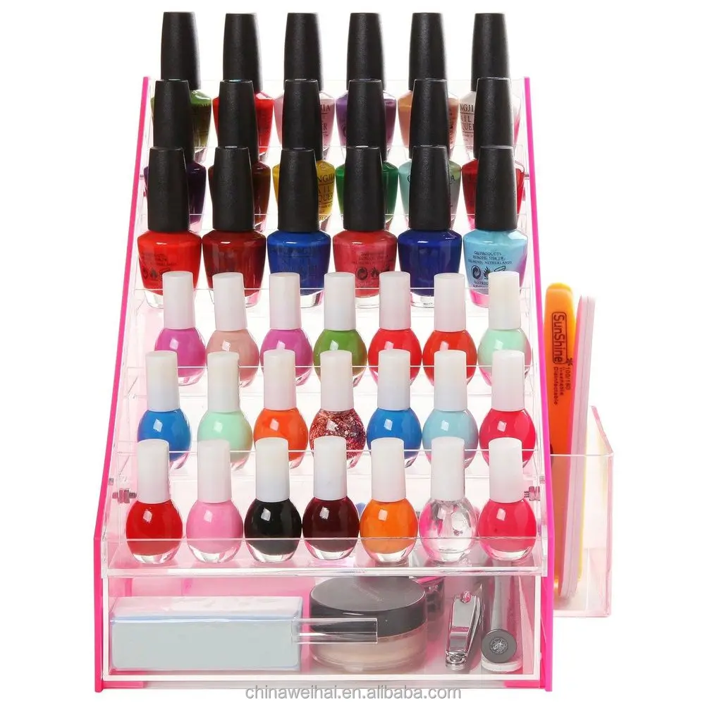 Pink & Clear 36 Bottles Acrylic Nail Polish Organizer Riser Display