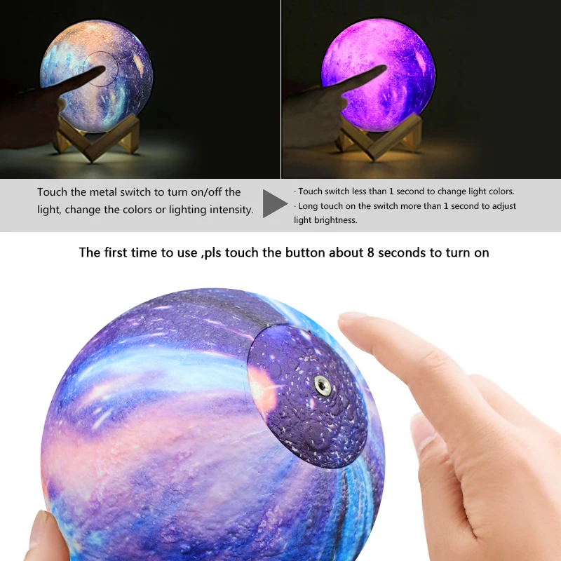 6 inches pink decorative moon light,  rechargeable 3D printed lunar lamp, remote 16 colors chang night light