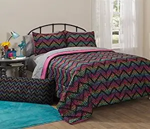 Buy 5 Piece Girls Rainbow Cheetah Print Theme Comforter Twin Set