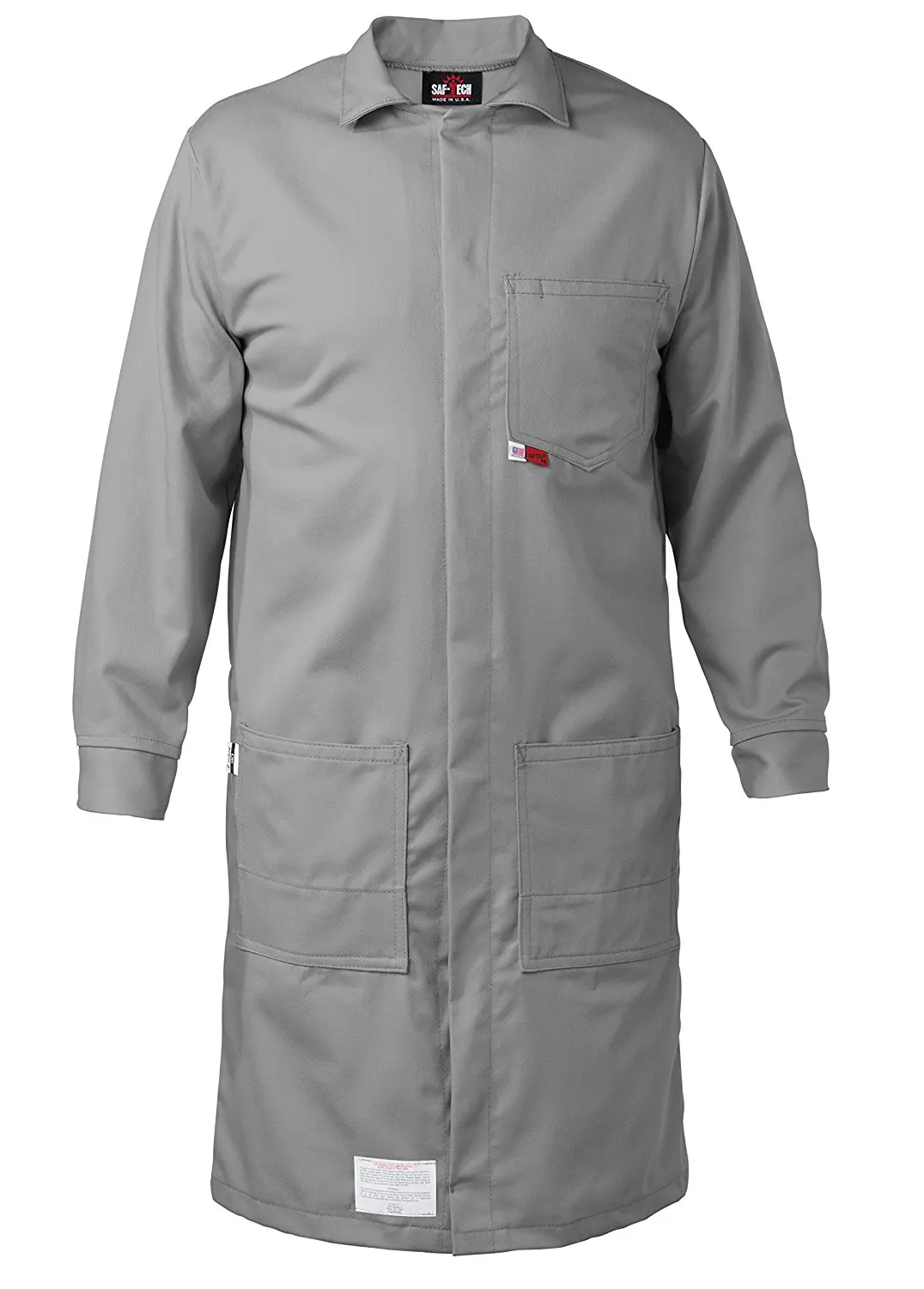 GRAY - X-LARGE - FR LAB COAT - 6oz. NOMEX III3 Flame Resistant Fabric - Lab or Classroom Ready - HRC 1 - APTV= 5.7 cal/m2 - MADE IN THE U.S.A.
