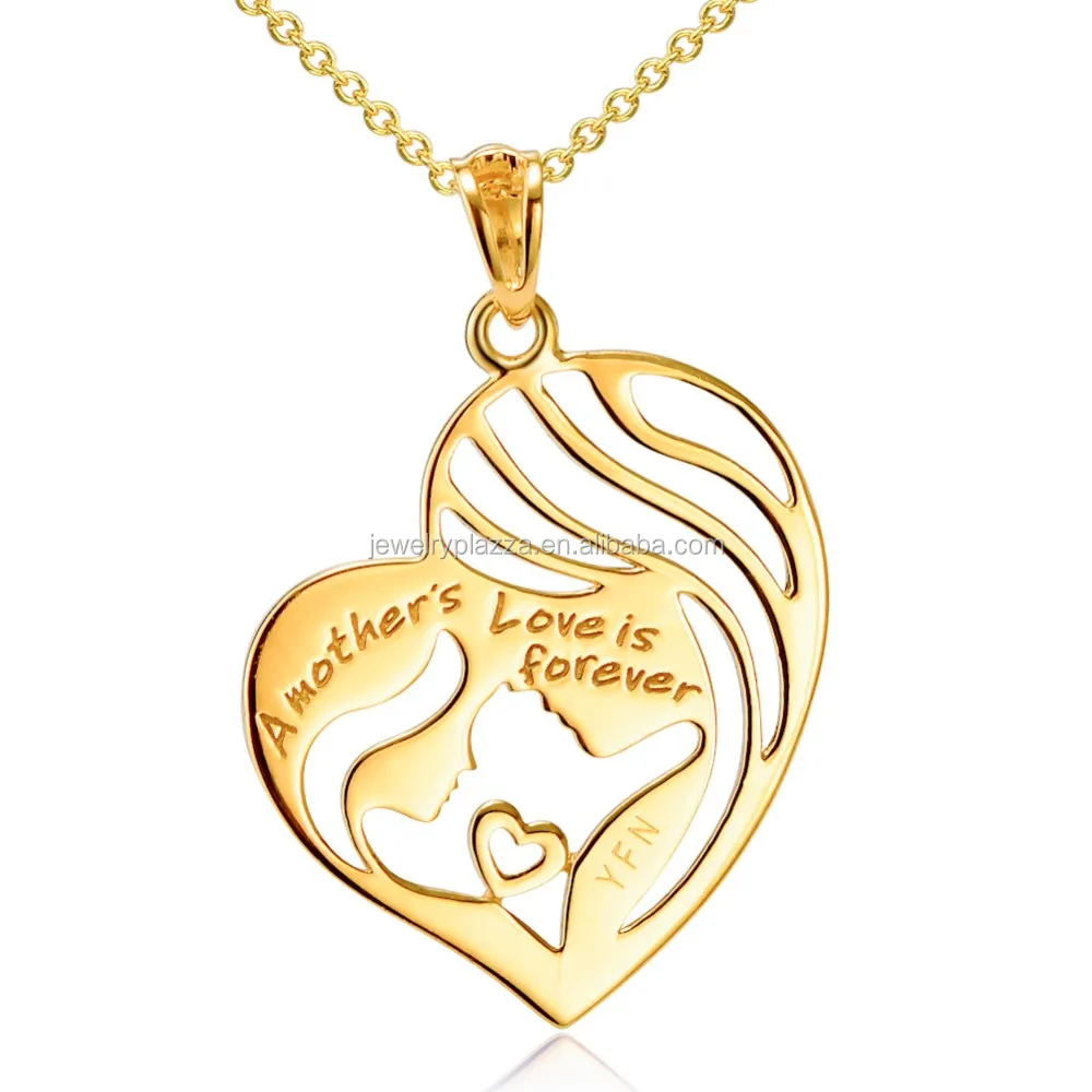 Real 14k Gold Jewelry Mother And Child Pendant Necklace For Mother's
