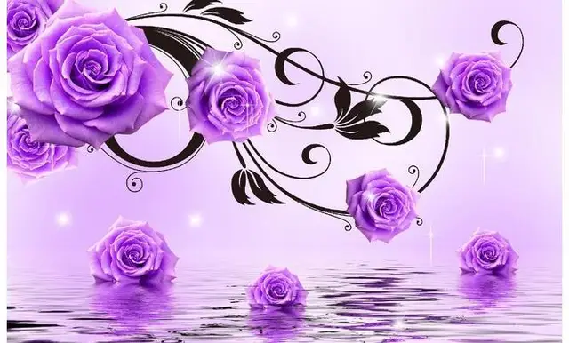 Muster Tapete Lila Papel de parede Spiegelbild im wasser lila rosen orchidee 3d wallpaper großhandel tapete KOSTENLOSER VERSAND fabrik.jpg 640x640 - Muster Tapete Lila