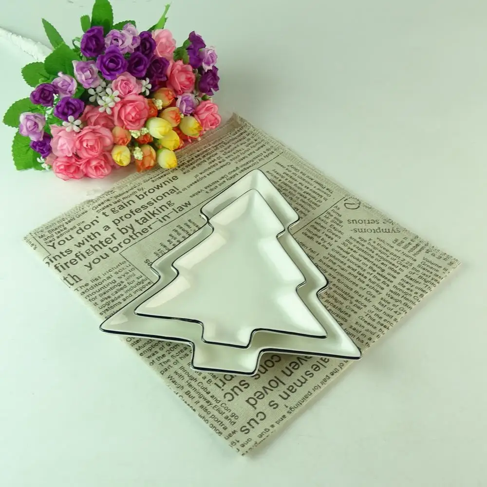 Custom Christmas Decorative Plate Ceramic White Christmas Tree Plates