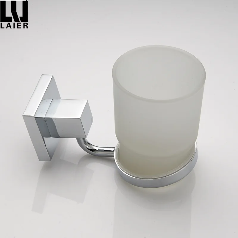 
Hotel Style Single Cup Toothbrush Holder Chromed Square Base Wall Mounted tumbler 