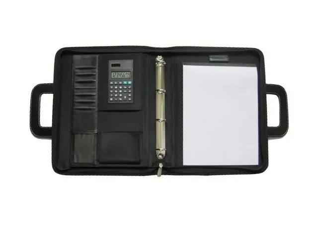 Zipper Ring Binder PVC Leather Folder Document Bag Calculator