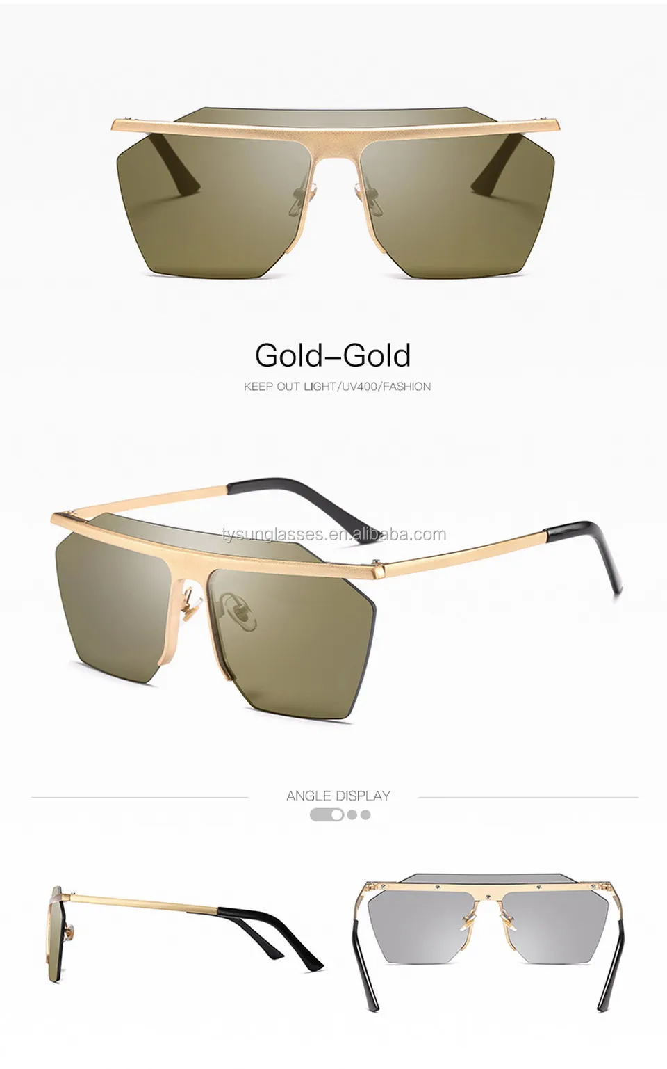 Polygon Irregular Geometric Sunglasses Men Oversize Style Copper Frame Flat Lens Goggles Brand 