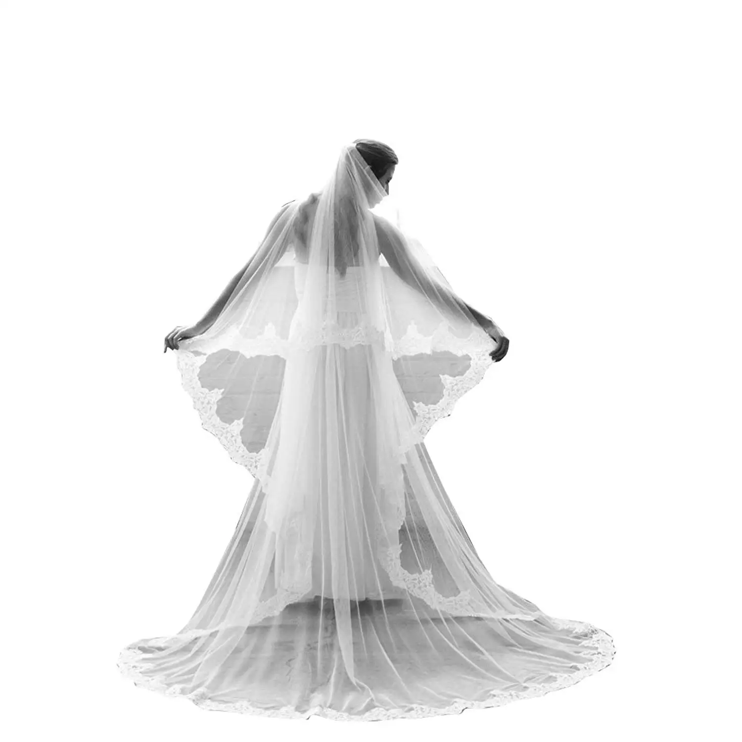kelaixiang Cathedral Wedding Veil with Chantilly Lace Edge veils for bride