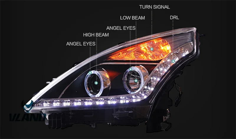 VLAND factory accessory for Car Headlight for TIANA LED Head light for 2008 2009 2010 2011 2012  with angel eyes+LED DRL