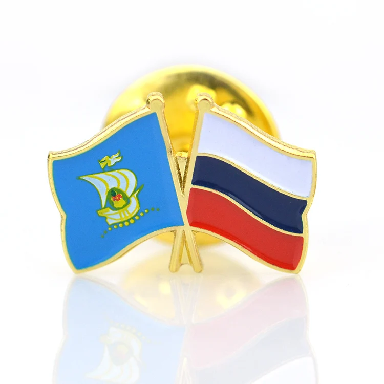 No Minimum Custom Oem Made Metal Crossed Two Country National Gold Double Flag Lapel Badge Pin Enamel Color