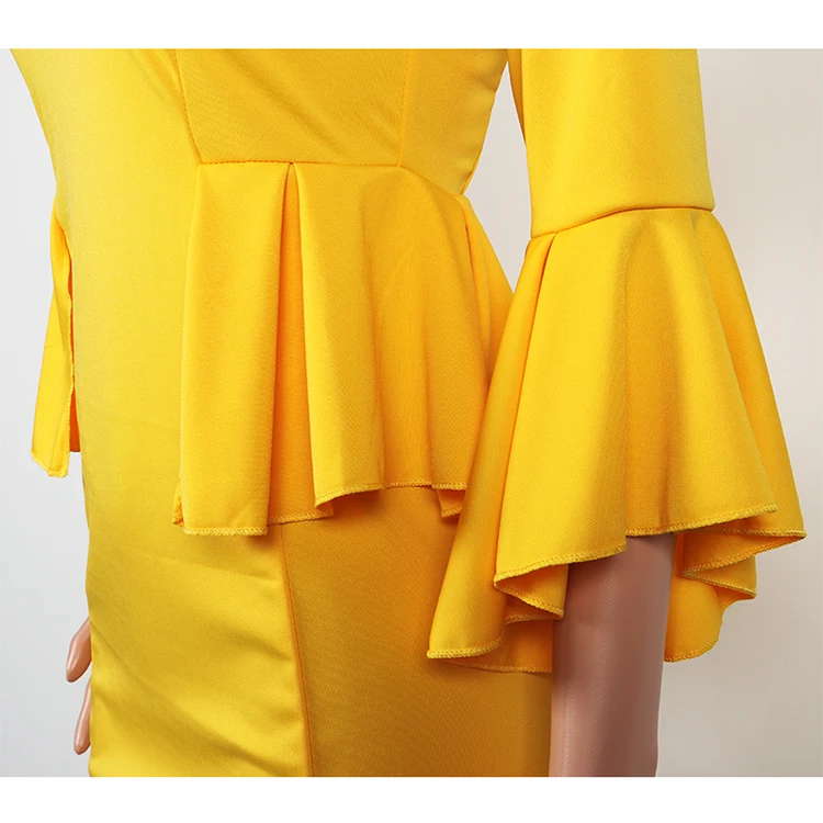 Women Fashion Elegant Yellow Bell Sleeve Peplum Dress African Casual Midi  Bodycon Dress - Buy Women Peplum Dress,Casual Midi Bodycon Dress,African Casual  Dress Product on Alibaba.com