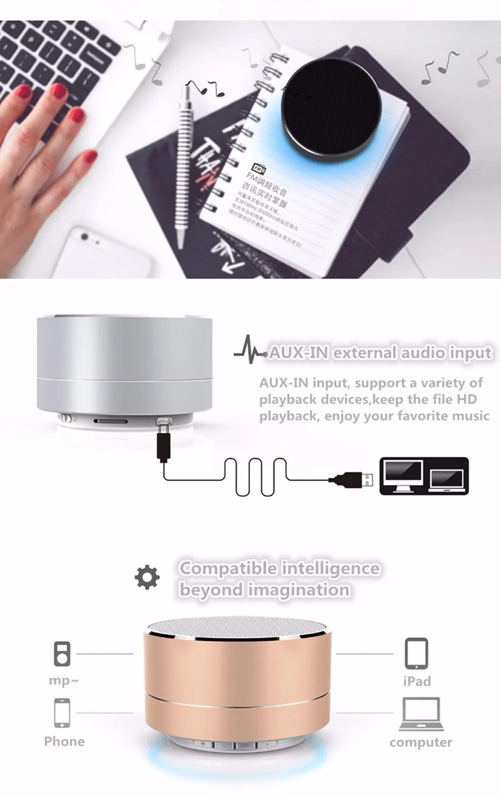 Mini Wireless Portable Subwoof Handsfree Music Audio TF USB FM Speaker Bluetooth - ANKUX.COM