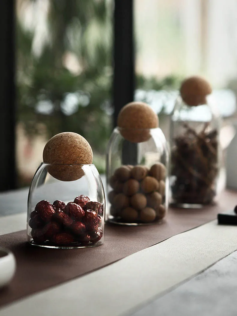 500ml Storage Use Borosilicate Glass Jars With Wood Lid Cork Ball