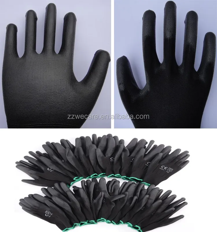 Black Nylon PU Palm Coated Gloves