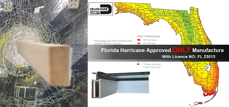 Florida Miami-Dade Hurricane approved aluminium black frame double commercial sliding glass hurricane proof windows and doors