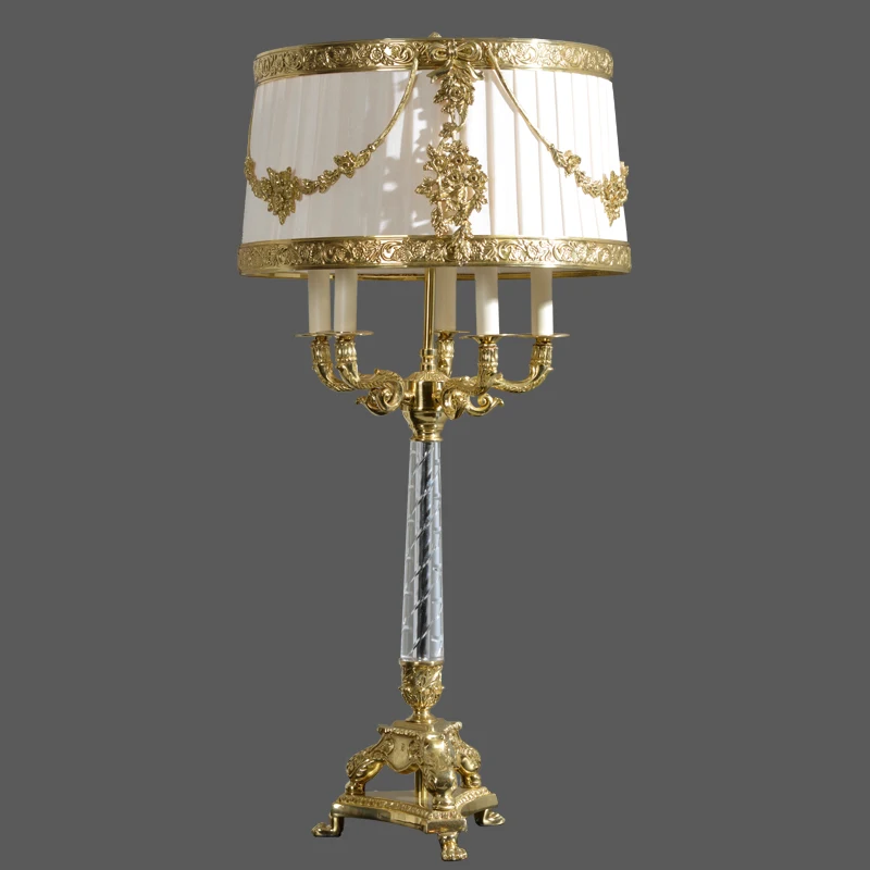 Luxury Regina Golden Imperial Golden Brass and Classic  Vintage European Style Crystal and Bronze Table Reading Lamp