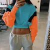Fashion stitching round neck long-sleeved shir sexy short women's sweater
