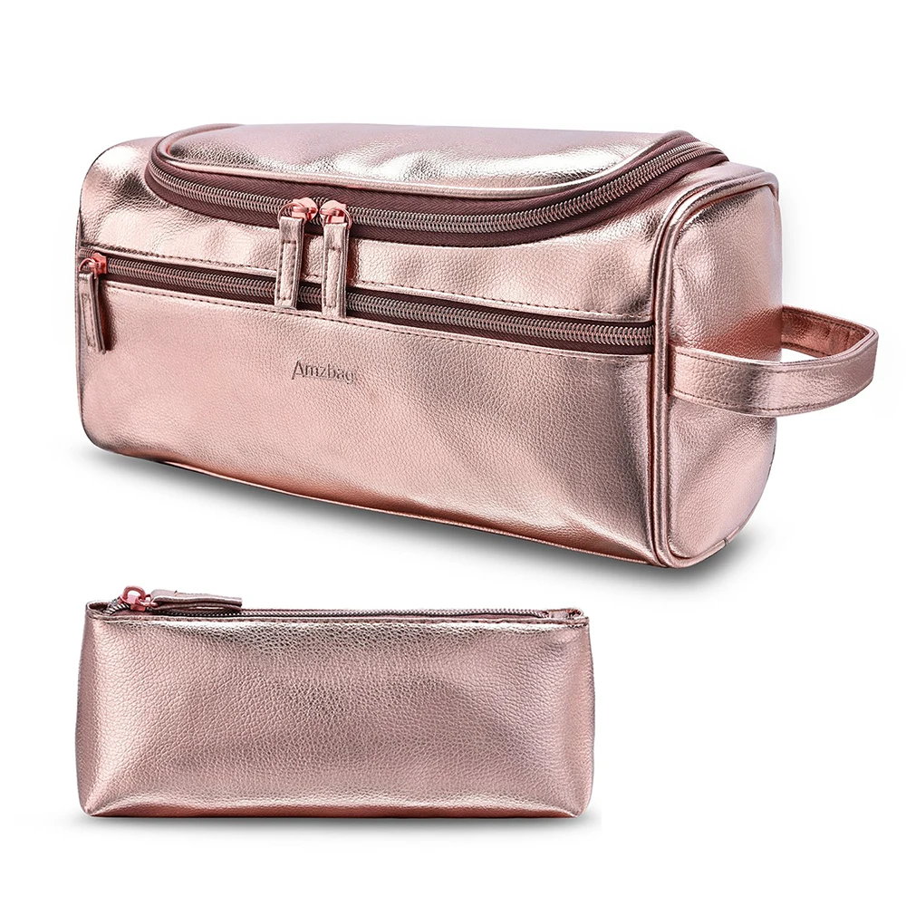Download rose gold pu leather travel toiletry organizer bag ...