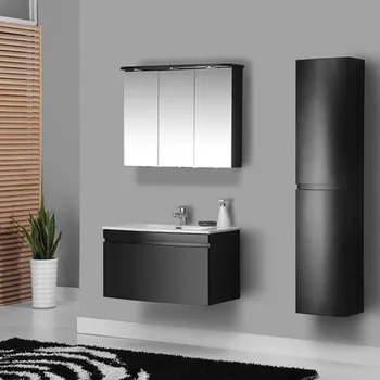 High Glossy Black Painting Plywood Bathroom Cabinet With Concealed
