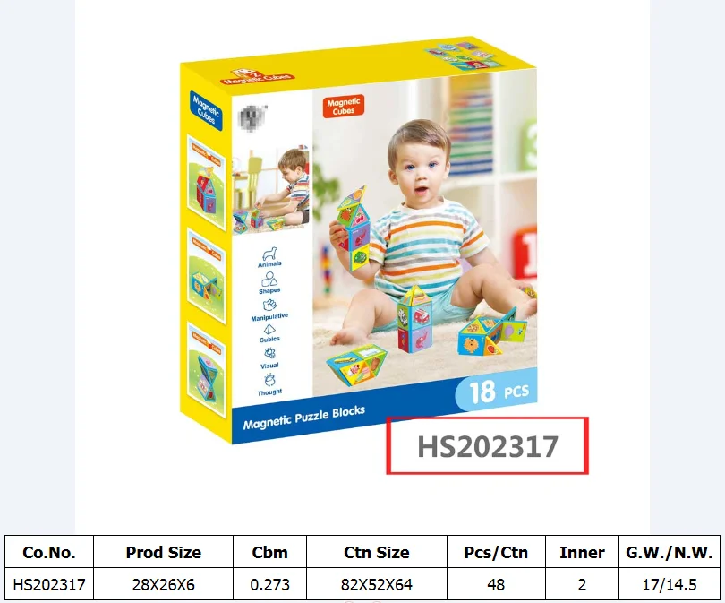 HS202317, Huwsin Toys, Educational toy, Magnetic building block,18pcs