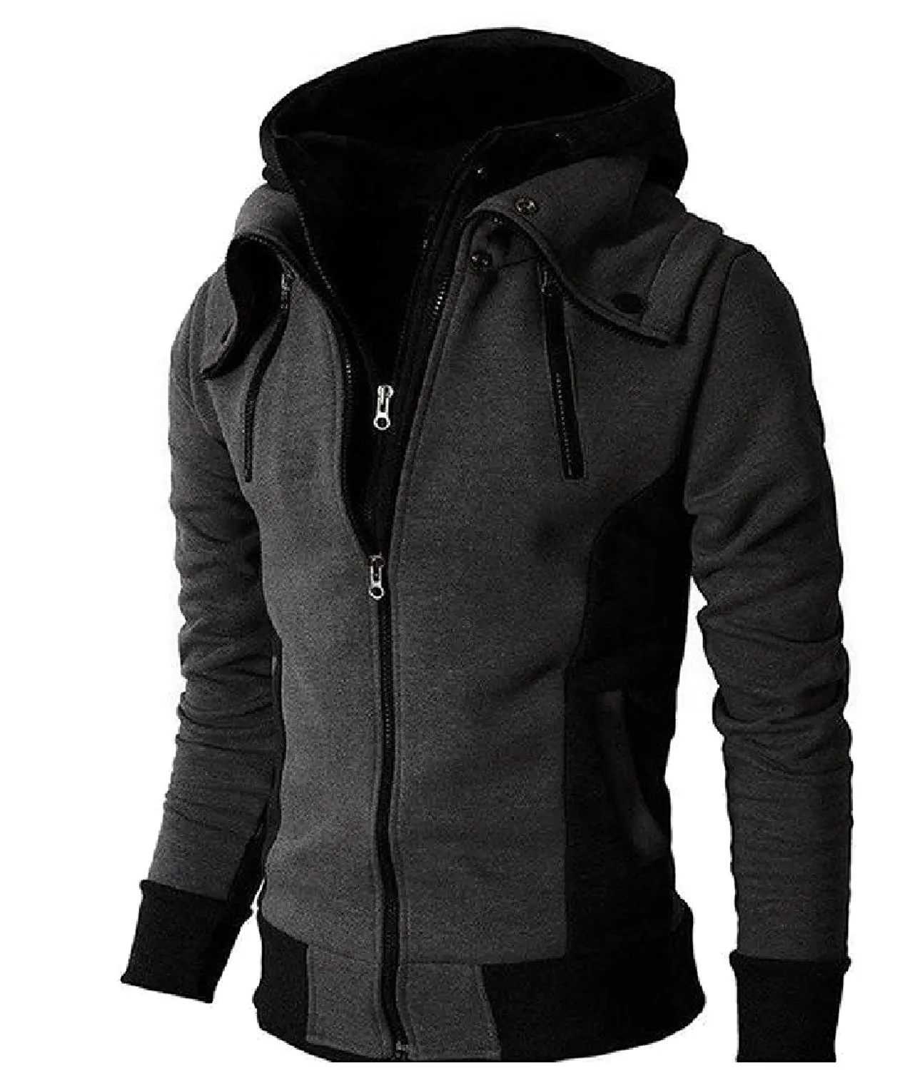 Yayu Womens Contrast Color Drawstring Slim Zipper Baseball Hooded Coat