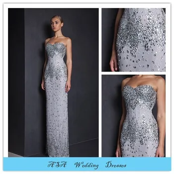 silver evening gowns with sleeves