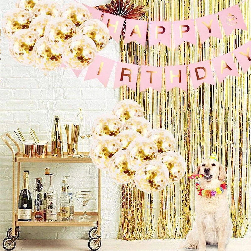 amyhomie cartel de feliz cumpleanos decoraciones suministros para fiestas papel de oropel cortinas de flecos telon de fondo globos de confeti juego de