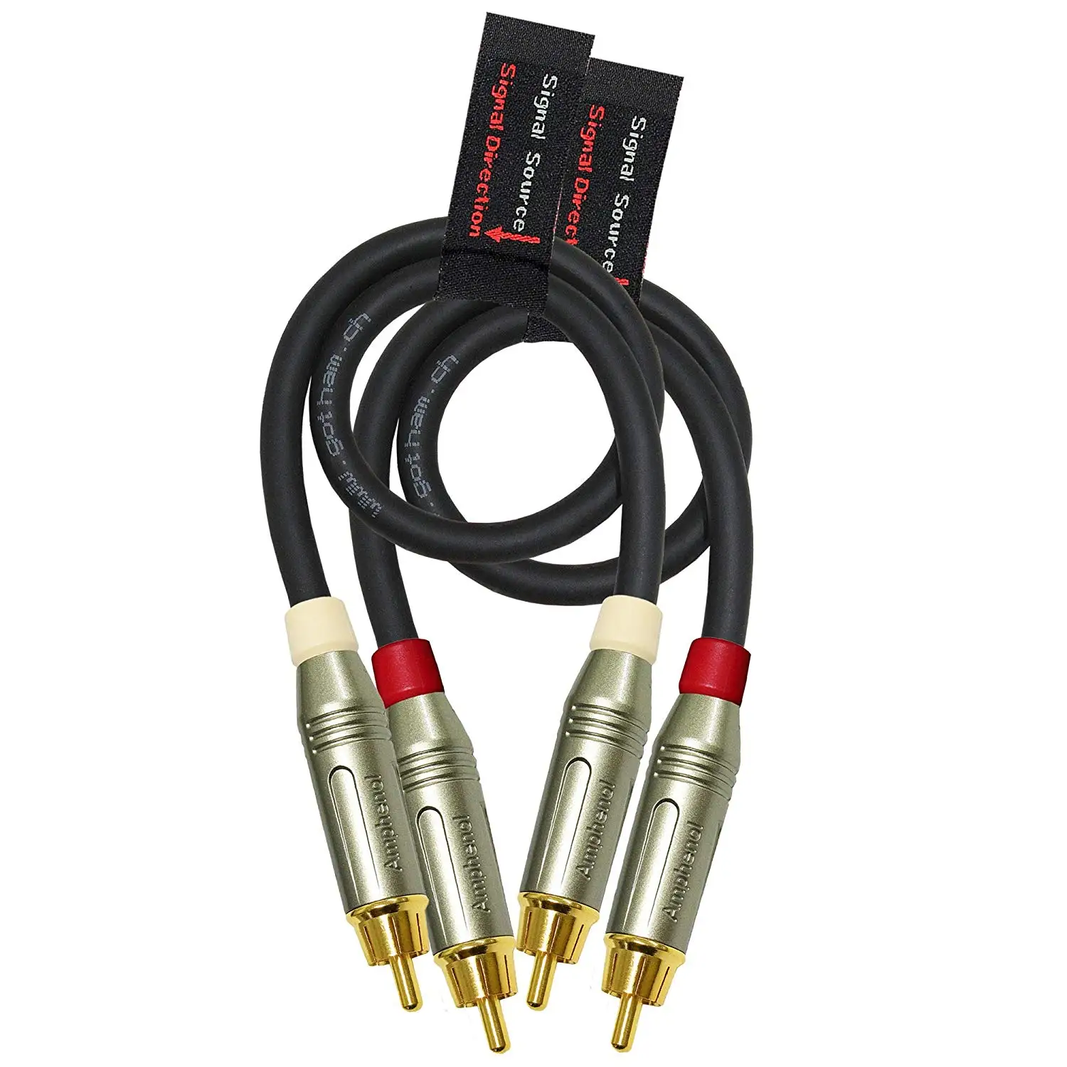 2.5 Foot RCA Cable Pair - Gotham GAC-4/1 (Black) Star-Quad Balanced Audio Interconnect Cable with Amphenol ACPR Die-Cast, Gold Plated RCA Connectors - Directional