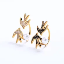 2019 Printemps nouveau design cr&eacute;atif mignon petite hirondelle anneau ouvert avec perle temp&eacute;rament mode hipster alliage ouvertures anneau