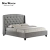 Modern Grey linen tufted wing back king platform bed frame